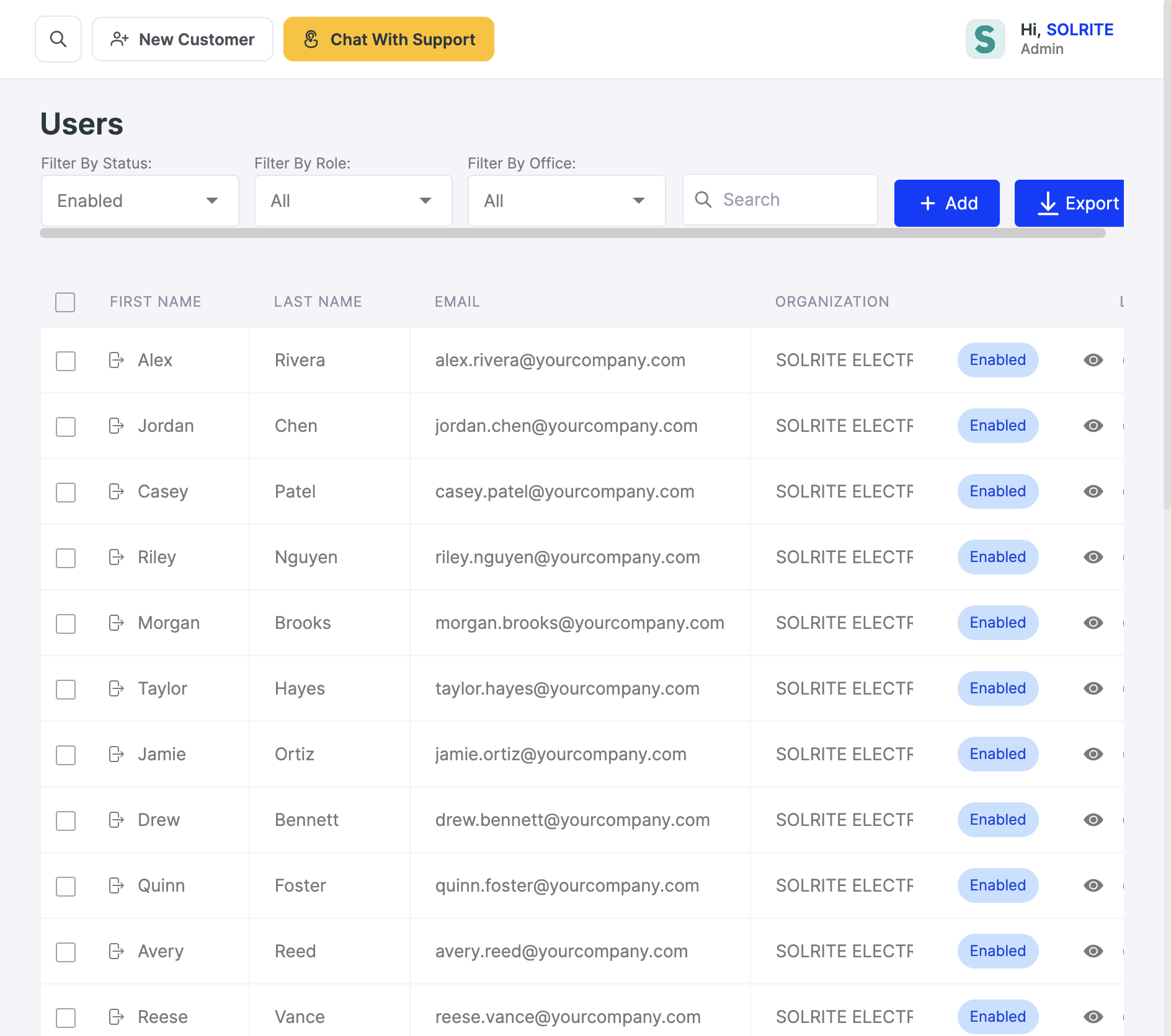 The SCH Users list with search and the row view icon