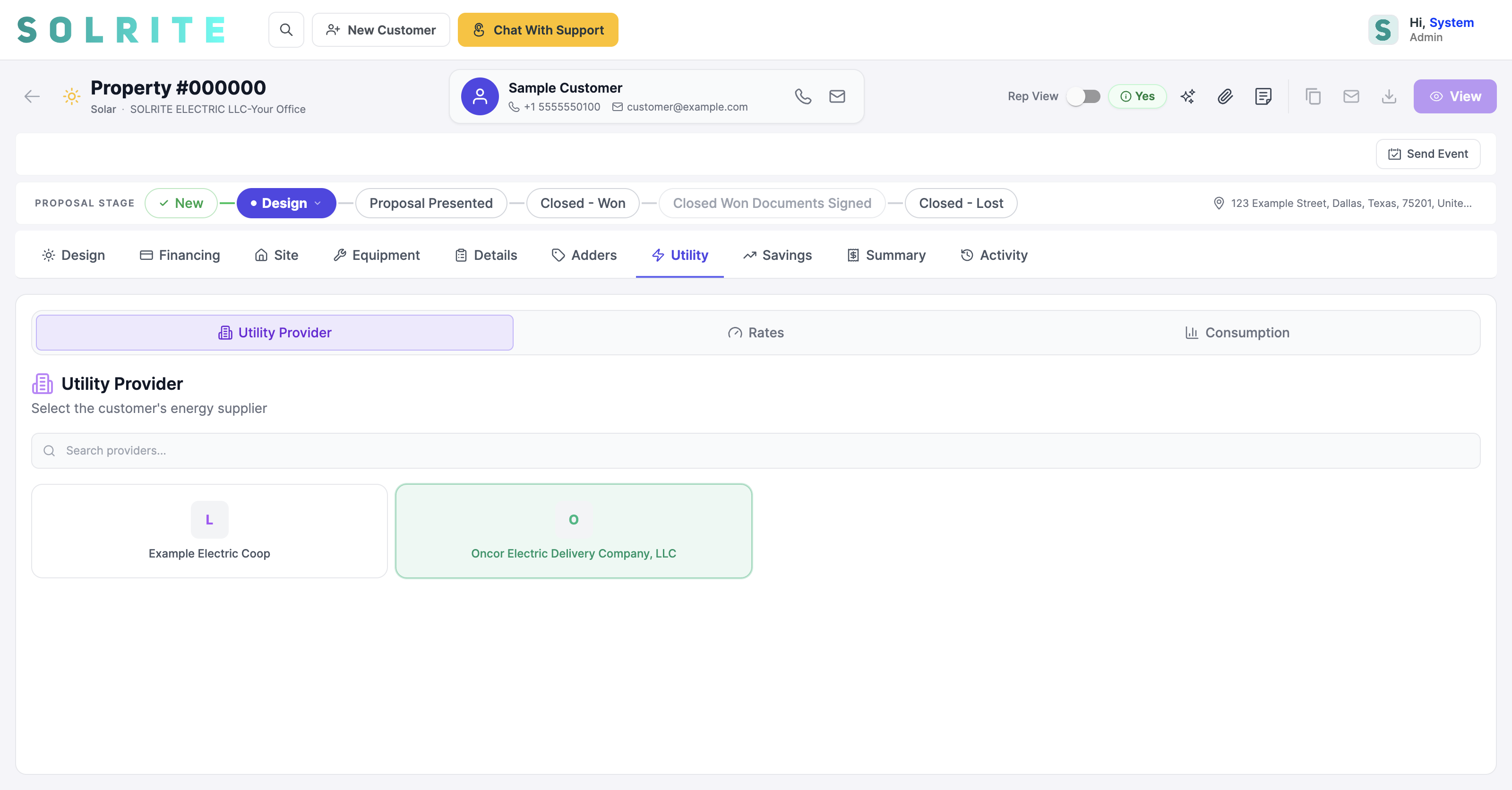 The Utility tab with provider cards