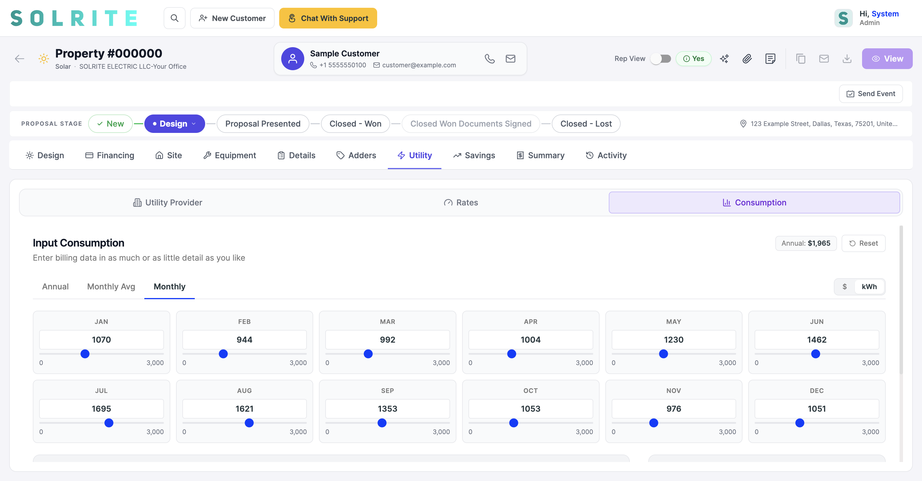 The Consumption sub-tab with twelve monthly inputs