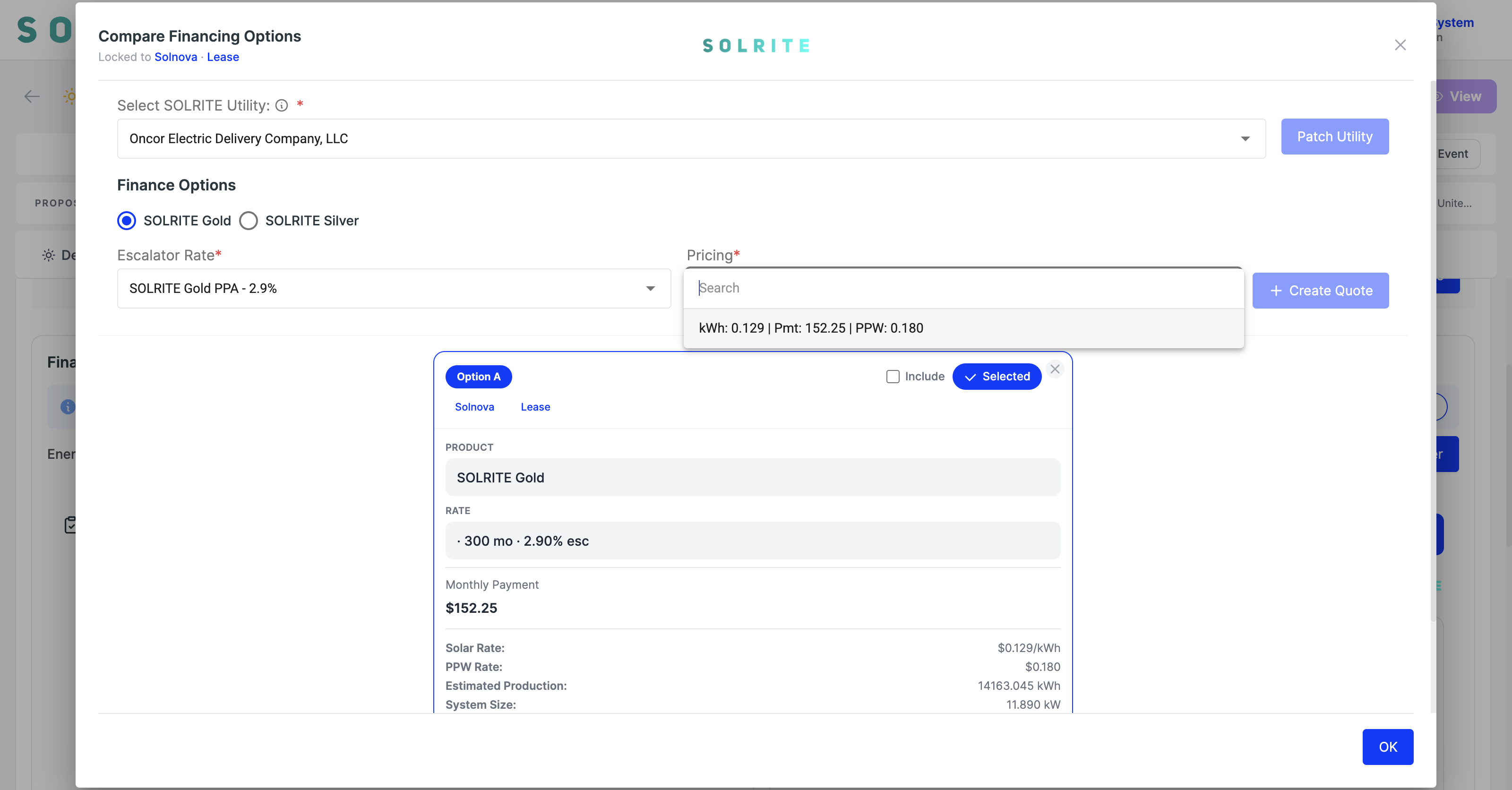 The Pricing dropdown open inside the compare window